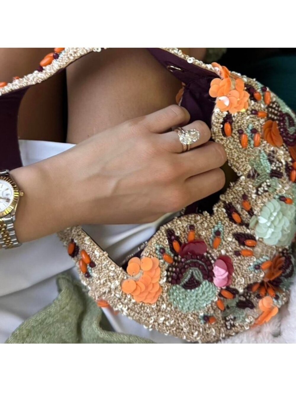 ZARA Womens Beaded Mini Bucket Bag Purse Sequined embellished Ecru 6587/510 NWT - Picture 4 of 9
